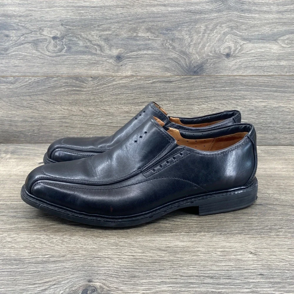 Clarks Unstructured Loafers Mens 13M Black Leather Square Toe Slip On 62156